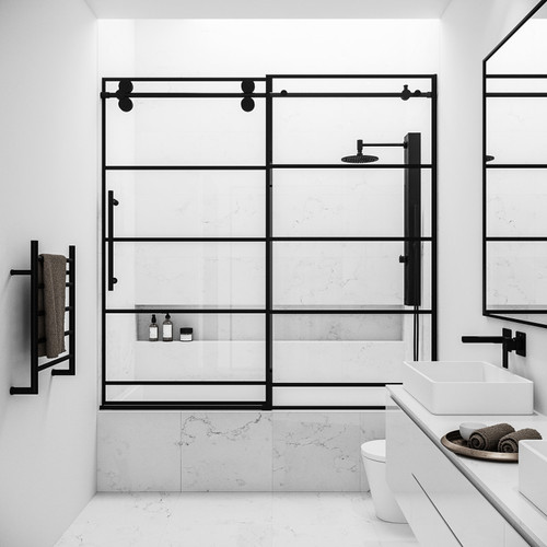 Vigo Grid Elan Adjustable Sliding Tub Door In Matte Black