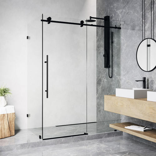 Vigo 35 in. L x 46 in. W x 76 in. H Elan E-Class Frameless Shower Enclosure In Matte Black