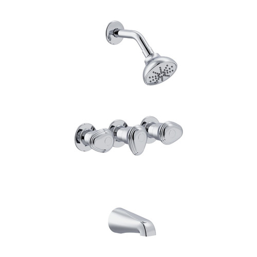 Gerber G005851081 Hardwater Three Handle Threaded Escutcheon Tub & Shower Faucet with Sweat Connections & Slip Spout 1.75gpm - Chrome