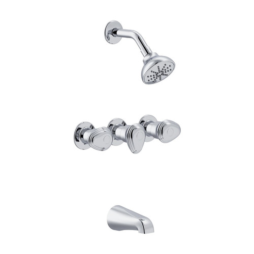 Gerber G005852081 Hardwater Three Handle Sliding Sleeve Escutcheon Tub & Shower Fitting with IPS/Sweat Connections & Slip Spout 1.75gpm - Chrome