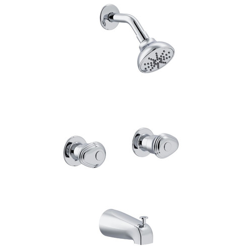 Gerber G005840082 Hardwater Two Handle Threaded Escutcheon Tub & Shower Fitting with Slip Diverter Spout 1.75gpm - Chrome