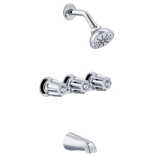Gerber G074803183 Classics Three Metal Fluted Handle Sliding Sleeve Escutcheon Tub & Shower Fitting with Sweat Connections & Threaded Spout 1.75gpm -Chrome