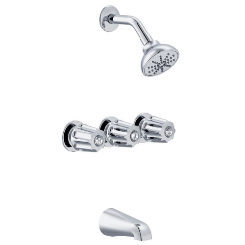 Gerber G074803183 Classics Three Metal Fluted Handle Sliding Sleeve Escutcheon Tub & Shower Faucet with Sweat Connections & Threaded Spout 1.75gpm -Chrome