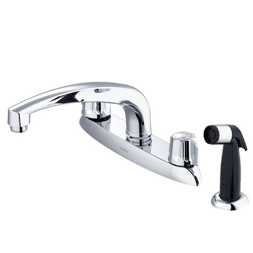 Gerber G0742216 Classics Two Handle Kitchen Faucet Deck Plate Mounted with Side Spray & w/ Metal Fluted Handles 1.75gpm -Chrome