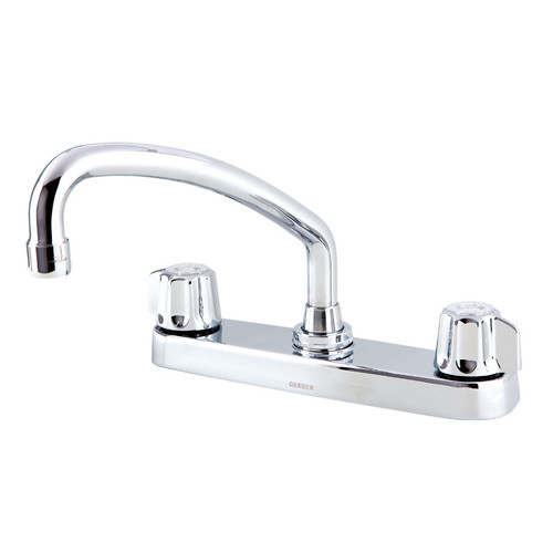 Gerber Classics Two Handle Kitchen Faucet Deck Plate Mounted w/out Spray & w/ Metal Fluted Handles & Tubular Spout 1.75gpm - Chrome - G0742426