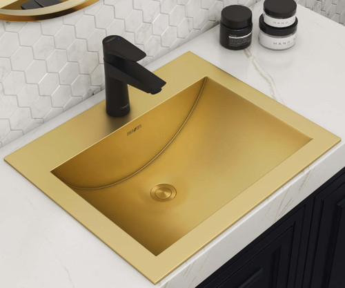 Ruvati 21 x 17 inch Brushed Gold Drop-in Topmount Bathroom Sink Polished Brass Stainless Steel - RVH5110GG