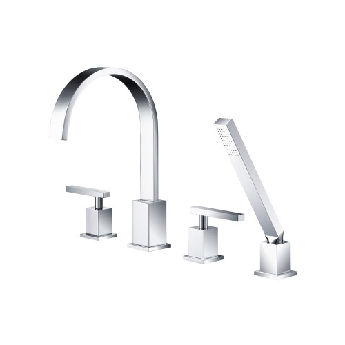 Flusso 4 Hole Deck Mounted Roman Tub Faucet With Hand Shower - Polished Chrome - 150.2400CP