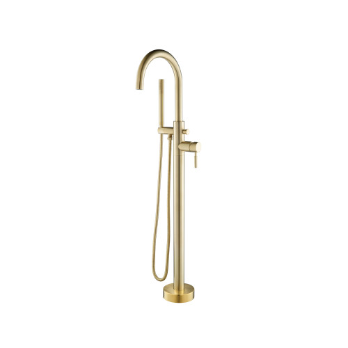 Flusso Freestanding Floor Mount Bathtub / Tub Filler With Hand Shower - Satin Brass - 100.1170SB