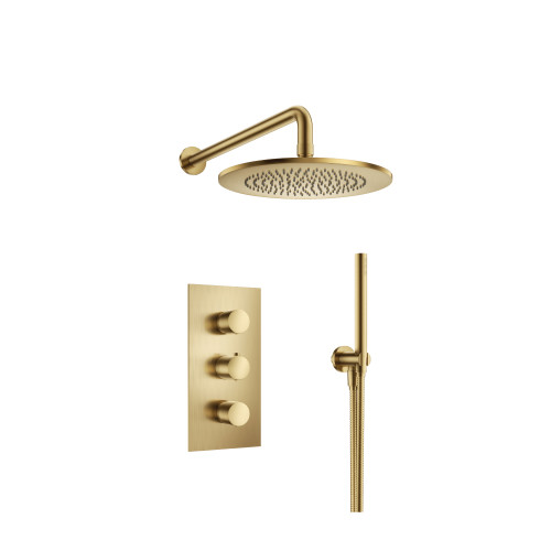 Flusso 100.7150SB Two Output Shower Faucet Set With Shower Head And Hand Held - Satin Brass