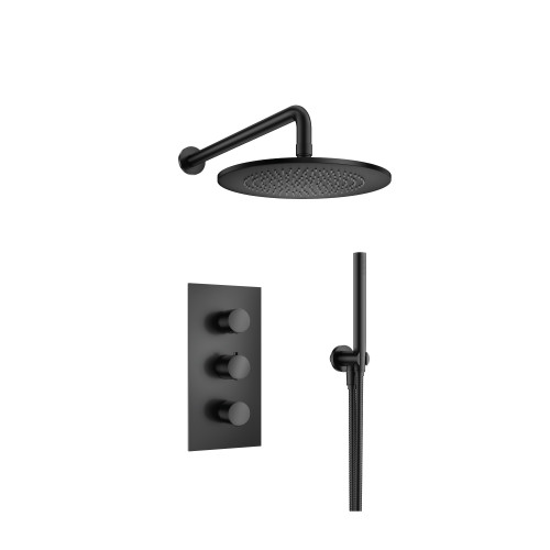 Flusso Two Output Shower Faucet Set With Shower Head And Hand Held - Matte Black - 100.7150MB