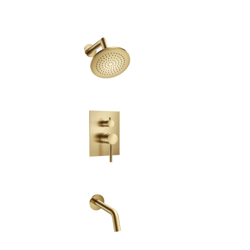 Flusso 100.3200SB Two Output Shower Faucet Set With Shower Head And Tub Spout - Satin Brass