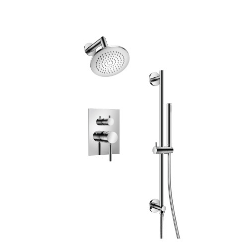 Flusso Two Output Shower Faucet Set With Shower Head, Hand Held And Slide Bar - Polished Chrome - 100.3400CP
