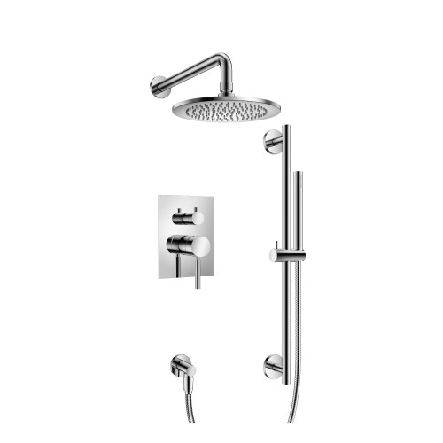Flusso Two Output Shower Faucet Set With Shower Head, Hand Held And Slide Bar - Polished Chrome - 100.3350CP