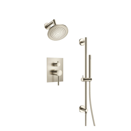 Flusso 100.3400BN Two Output Shower Faucet Set With Shower Head, Hand Held And Slide Bar - Brushed Nickel