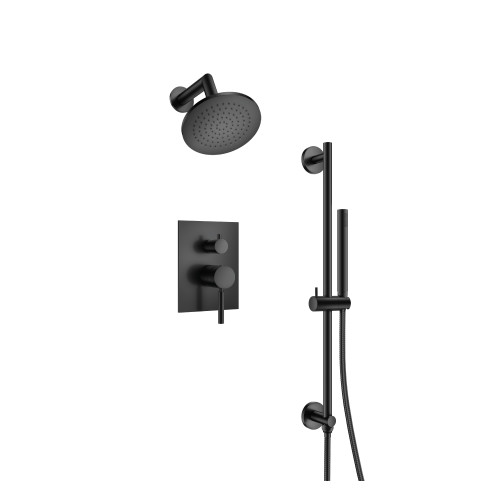 Flusso Two Output Shower Faucet Set With Shower Head, Hand Held And Slide Bar - Matte Black - 100.3400MB