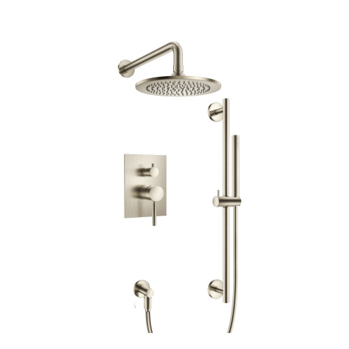 Flusso Two Output Shower Faucet Set With Shower Head, Hand Held And Slide Bar - Brushed Nickel - 100.3350BN