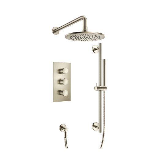 Flusso Two Output Shower Faucet Set With Shower Head, Hand Held And Slide Bar - Brushed Nickel - 100.7200BN