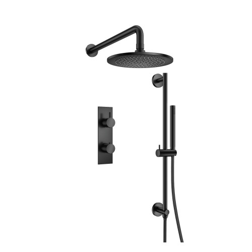 Flusso 100.7350MB Two Output Shower Faucet Set With Shower Head, Hand Held And Slide Bar - Matte Black