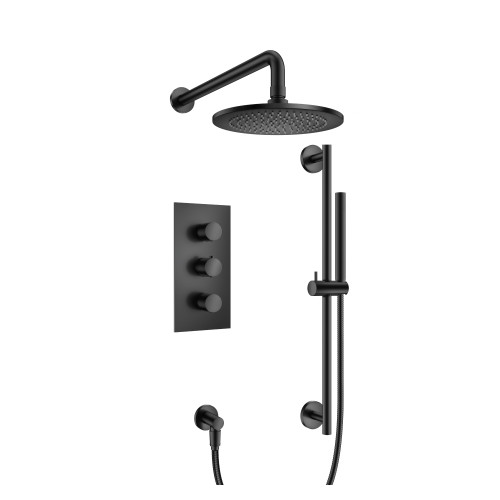 Flusso 100.7200MB Two Output Shower Faucet Set With Shower Head, Hand Held And Slide Bar - Matte Black