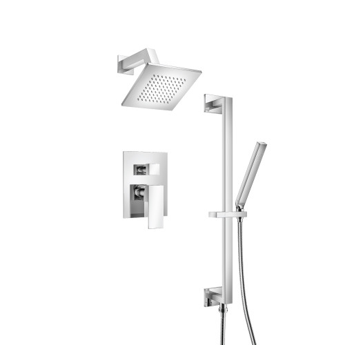 Flusso 160.3400CP Two Output Shower Faucet Set With Shower Head, Hand Held And Slide Bar - Chrome