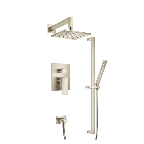Flusso 160.3350BN Two Output Shower Faucet Set With Shower Head, Hand Held And Slide Bar - Brushed Nickel