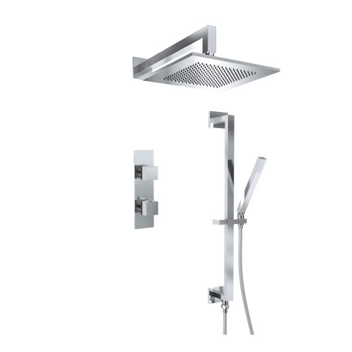 Flusso 160.7350BN Two Output Shower Faucet Set With Shower Head, Hand Held And Slide Bar - Brushed Nickel