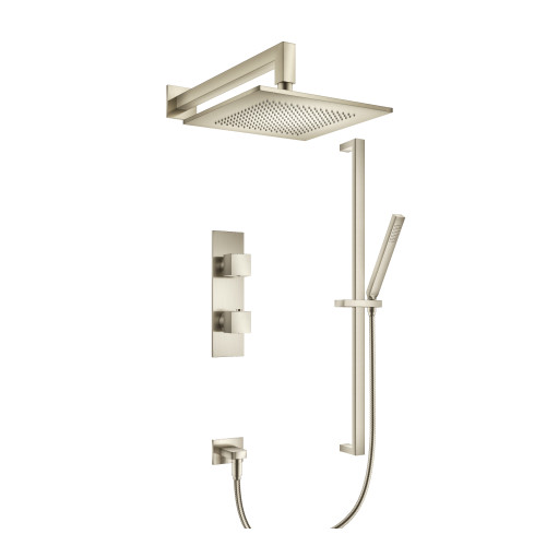 Flusso Two Output Shower Faucet Set With Shower Head, Hand Held And Slide Bar - Brushed Nickel - 160.7300BN