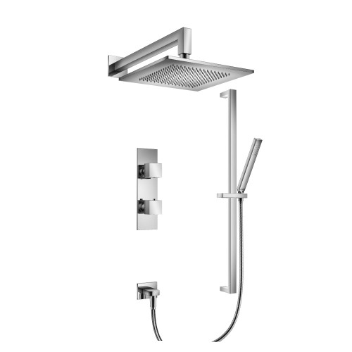 Flusso 160.7300CP Two Output Shower Faucet Set With Shower Head, Hand Held And Slide Bar - Chrome