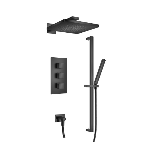Flusso Two Output Shower Faucet Set With Shower Head, Hand Held And Slide Bar - Matte Black - 196.7200MB