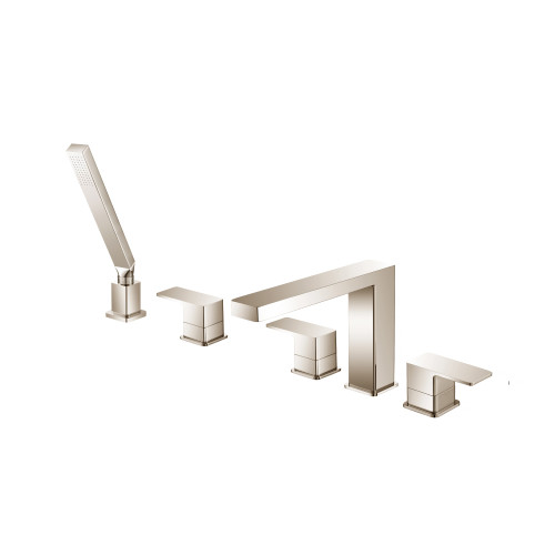 Flusso Five Hole Deck Mounted Roman Tub Faucet With Hand Shower - Polished Nickel - 196.2420PN