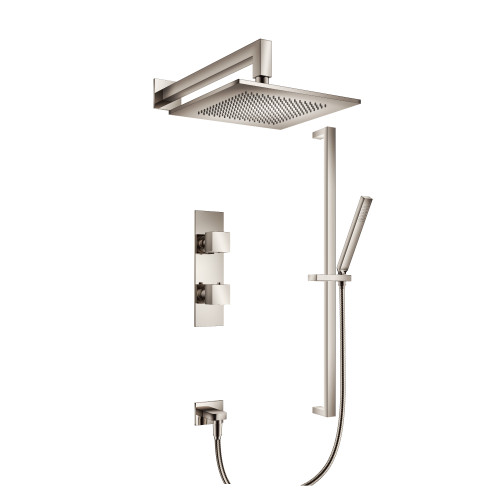 Flusso 160.7300PN Two Output Shower Faucet Set With Shower Head, Hand Held And Slide Bar - Polished Nickel