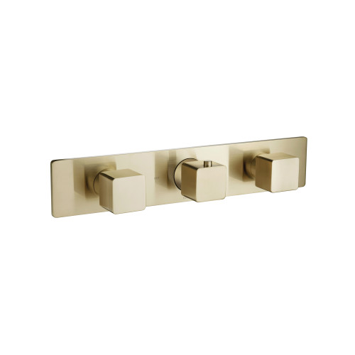 Isenberg  196.2715SB 3/4" Horizontal Thermostatic Valve with 2 Volume Controls & Trim - Satin Brass