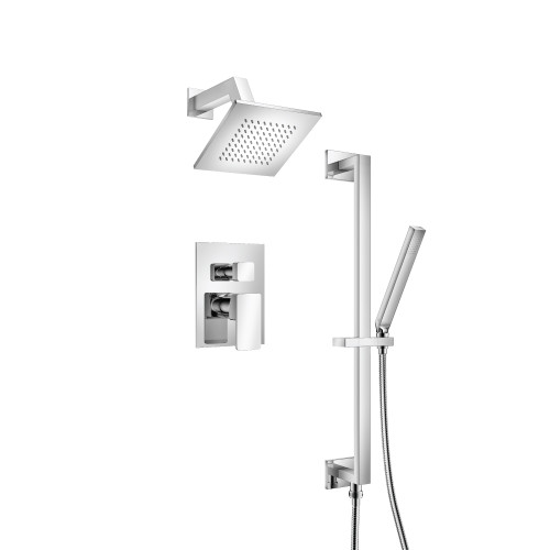 Flusso Two Output Shower Faucet Set With Shower Head, Hand Held And Slide Bar - Satin Brass - 196.3400SB