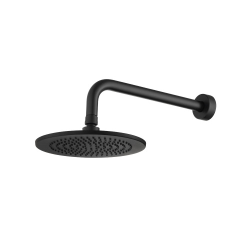 Flusso HS1002WMB 8" Solid Brass Showerhead / Rainhead With 12" Wall Mount Shower Arm - Matte Black