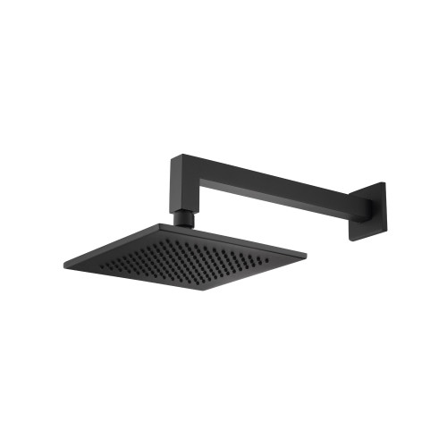 Flusso HS1001WMB 8" Solid Brass Showerhead / Rainhead With 12" Wall Mount Shower Arm - Matte Black