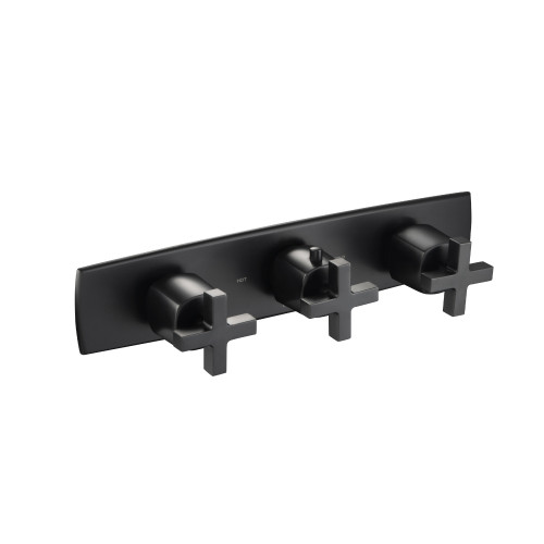 Flusso Trim For Horizontal Thermostatic Valve with 2 Volume Controls - Matte Black - 240.2715TMB