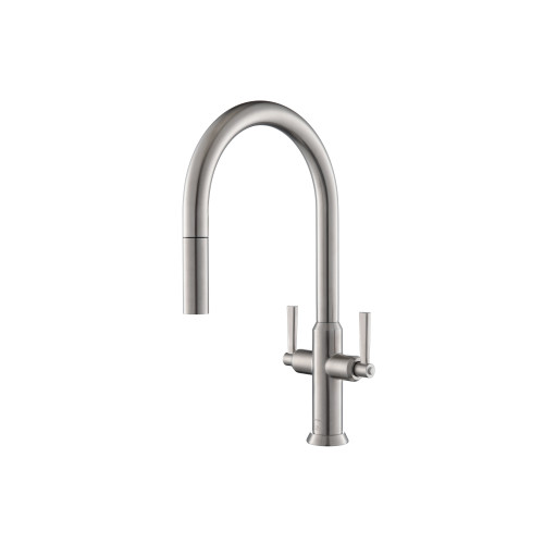 Flusso K.1800SS Velox - Dual Spray Stainless Steel Two Handle Kitchen Faucet With Pull Out - Stainless Steel