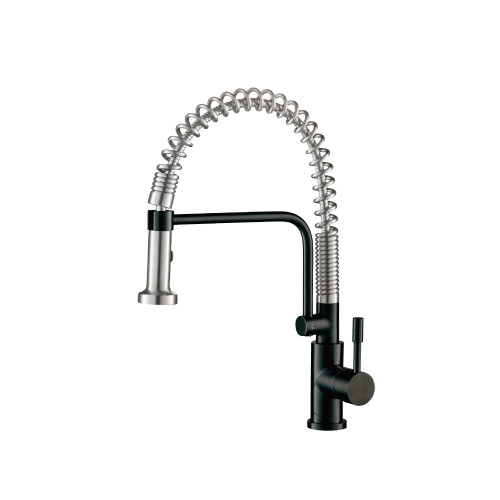 Flusso K.1200MB Caso - Semi-Professional Dual Spray Stainless Steel Kitchen Faucet With Pull Out - Matte Black