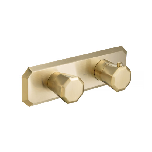 Flusso 230.2717SB 3/4" Horizontal Thermostatic Shower Valve & Trim - 2 Output - Satin Brass