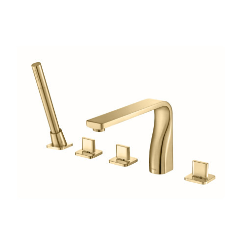 Flusso Five Hole Deck Mounted Roman Tub Faucet With Hand Shower - Satin Brass - 260.2420SB