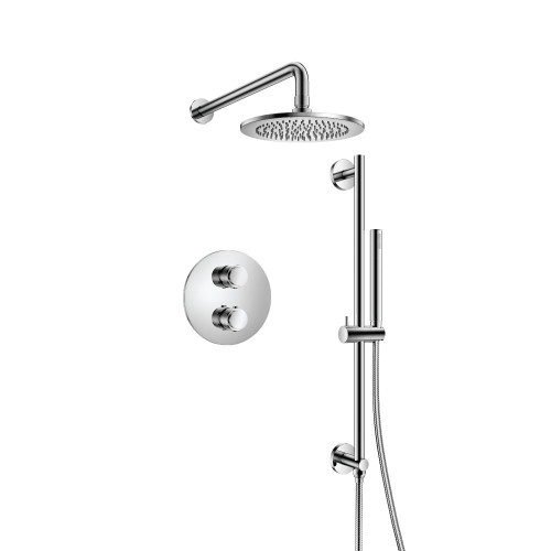 Flusso 250.7125CP Two Output Shower Faucet Set With Shower Head, Handshower And Slide Bar - Chrome