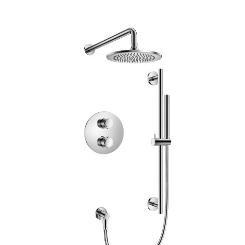 Flusso 250.7100CP Two Output Shower Faucet Set With Shower Head, Handshower And Slide Bar - Chrome