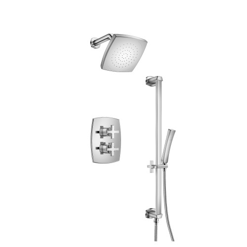 Flusso 240.7100CP Two Output Shower Faucet Set With Shower Head, Handshower And Slide Bar - Chrome