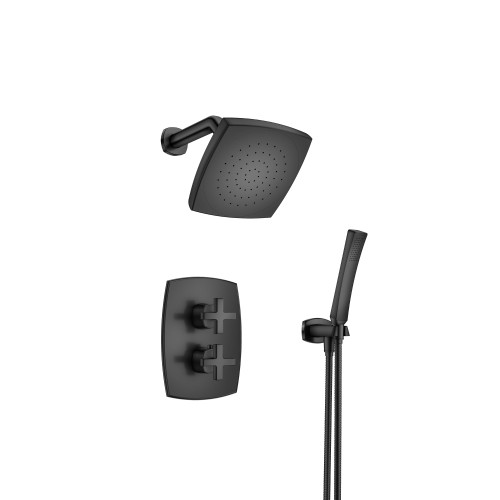 Flusso Two Output Shower Faucet Set With Shower Head And Handshower - Matte Black - 240.7050MB