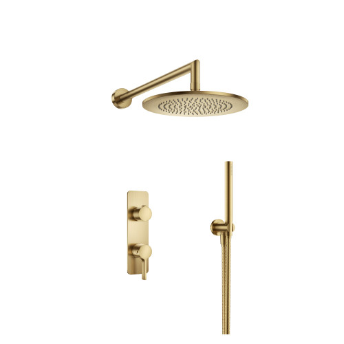 Flusso 260.7250SB Two Output Shower Faucet Set With Shower Head And Hand Held - Satin Brass