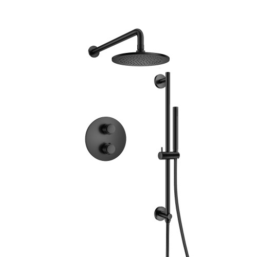 Flusso 250.7125MB Two Output Shower Faucet Set With Shower Head, Handshower And Slide Bar - Matte Black