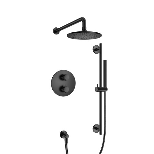 Flusso 250.7100MB Two Output Shower Faucet Set With Shower Head, Handshower And Slide Bar - Matte Black