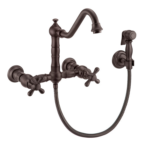 Whitehaus WHKWCR3-9402-NT-ORB Vintage III Plus Wall Mount Faucet with a Long Traditional Swivel Spout, Cross Handles and Solid Brass Side Spray - Oil Rubbed Bronze