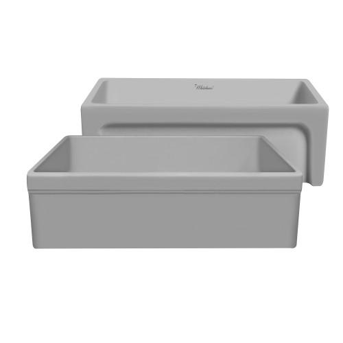 Whitehaus  WHQ5530-M-LIGHTCEMENT Glencove 30" Reversible Matte Kitchen Fireclay Sink with Elegant Beveled Front Apron on one side and a Decorative 2" Lip Plain on Opposite Side - Light Cement