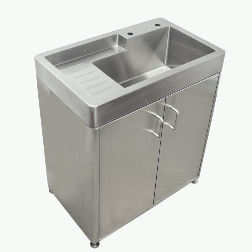Whitehaus WH33209-CAB-NP Pearlhaus Brushed Stainless Steel Double Door, Freestanding Cabinet with Sink - Brushed Stainless Steel - 30 x 20 x 34 inches